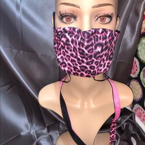 Pink Leopard Print Mask with Lanyard and Bottle